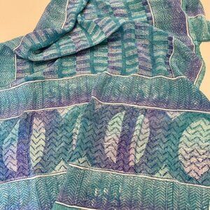 Elegant Christina 100% Silk Scarf Wrap Abstract Floral Turquoise Aqua